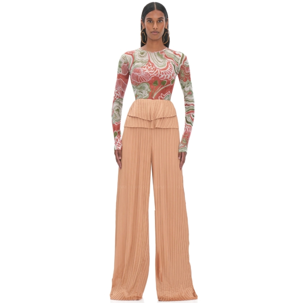 Andrea IyamahLinea Pleated Pants ::RET Elegant Peach Pleated Wide-Leg Pants - Picture 2 of 5